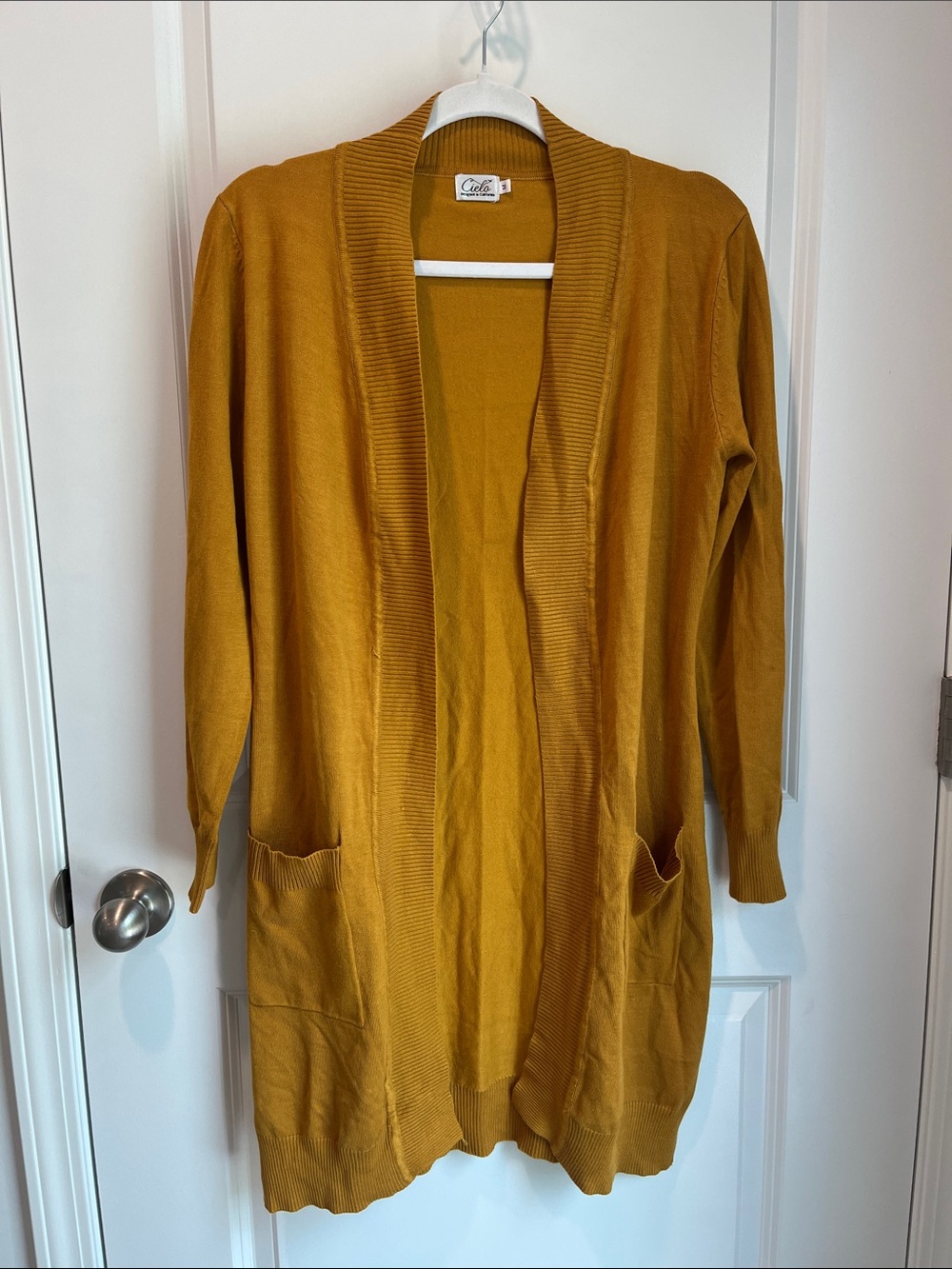 Open-Front Mustard Yellow Long Cardigan